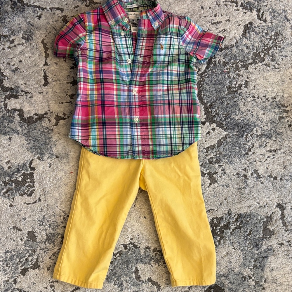 Polo by Ralph Lauren Kids Plaid Shirt and pants set 18 months new without tags